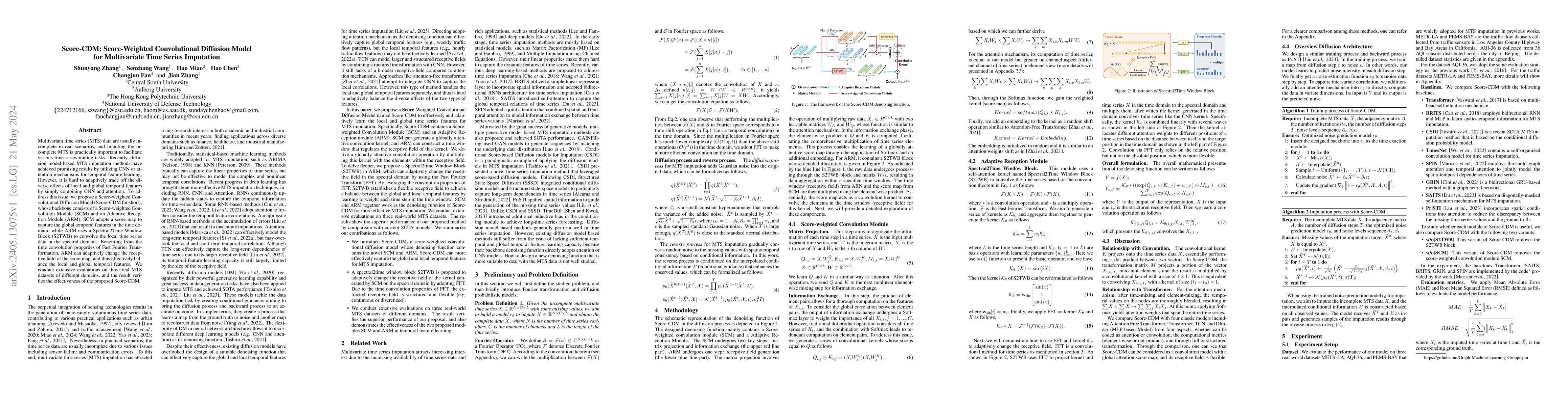 Thumbnail for Score-CDM: Score-Weighted Convolutional Diffusion Model for Multivariate
  Time Series Imputation