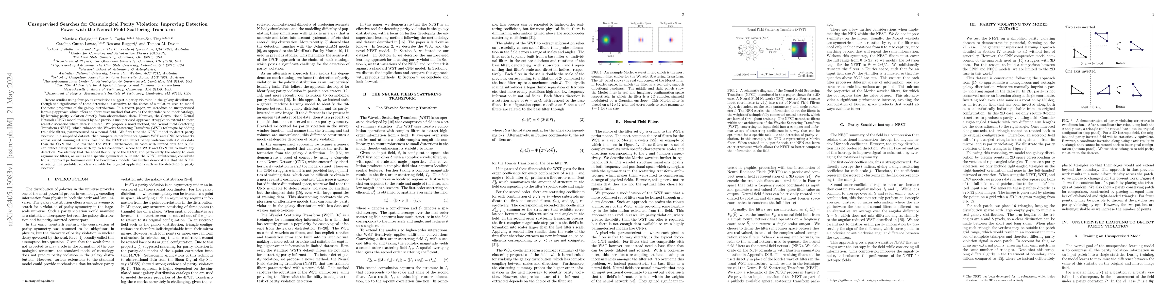 Thumbnail for Unsupervised Searches for Cosmological Parity Violation: Improving
  Detection Power with the Neural Field Scattering Transform