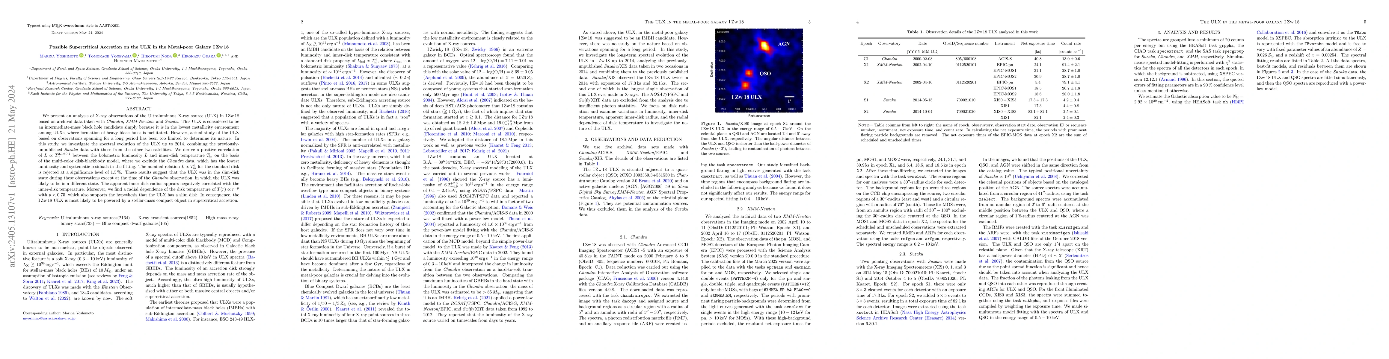 Thumbnail for Possible Supercritical Accretion on the ULX in the Metal-poor Galaxy
  IZw18