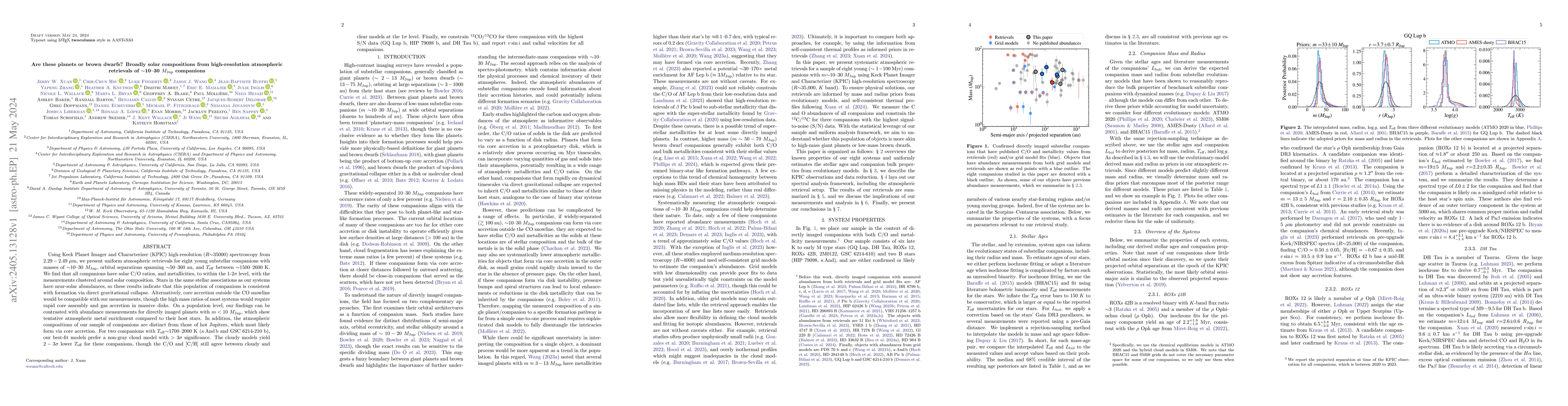 Thumbnail for Are these planets or brown dwarfs? Broadly solar compositions from
  high-resolution atmospheric retrievals of ~10-30 $M_\textrm{Jup}$ companions