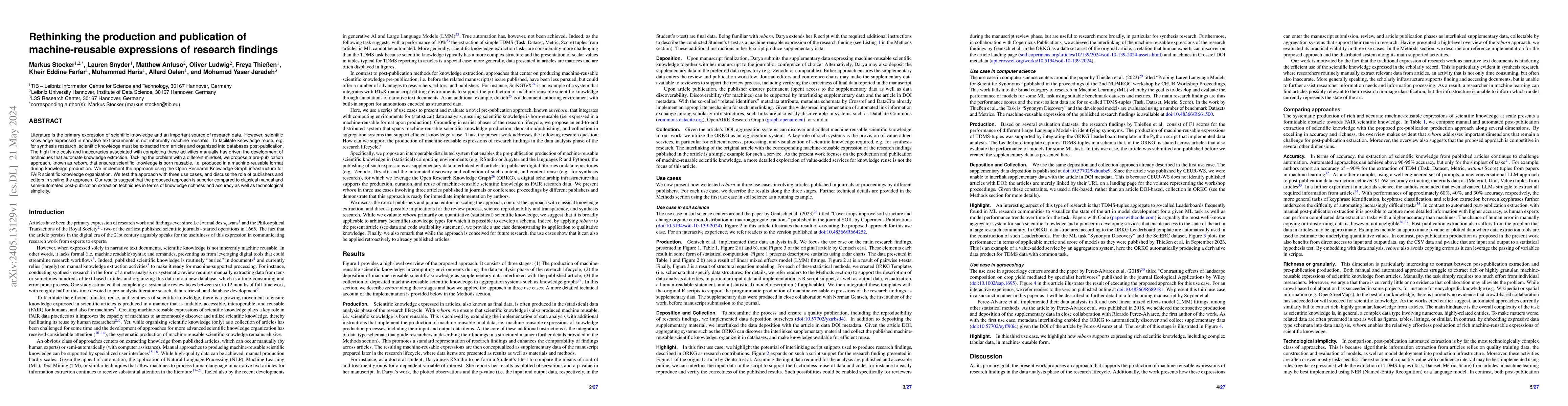 Thumbnail for Rethinking the production and publication of machine-reusable
  expressions of research findings