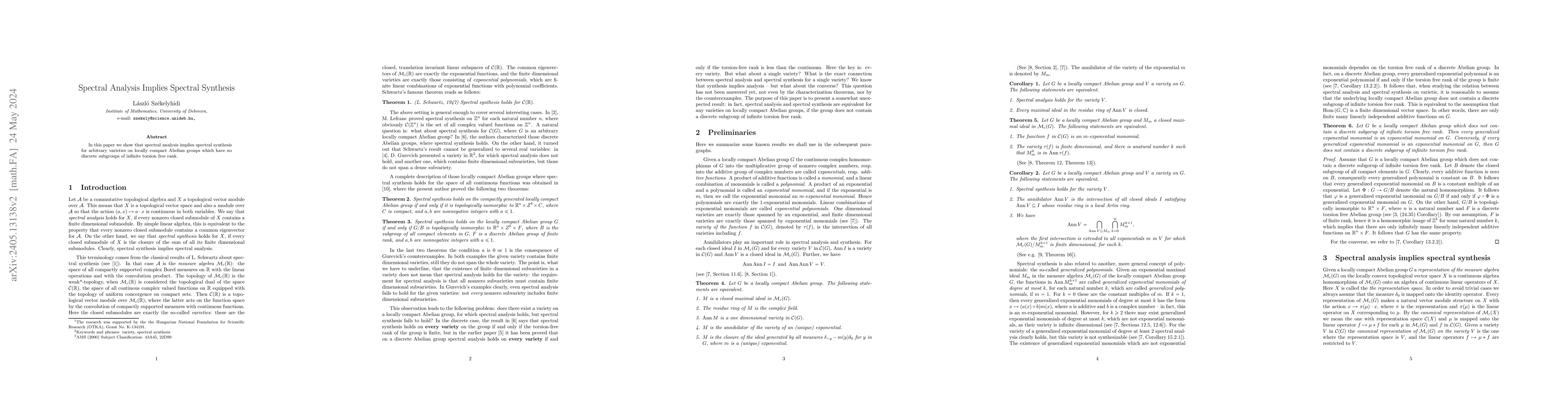 Thumbnail for Spectral Analysis Implies Spectral Synthesis