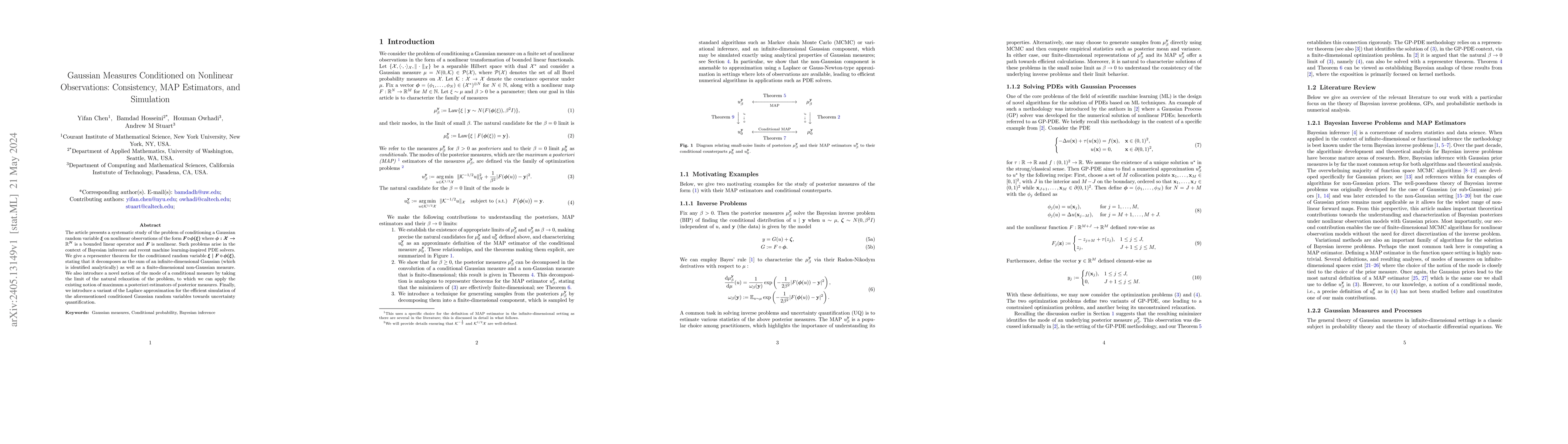 Thumbnail for Gaussian Measures Conditioned on Nonlinear Observations: Consistency,
  MAP Estimators, and Simulation