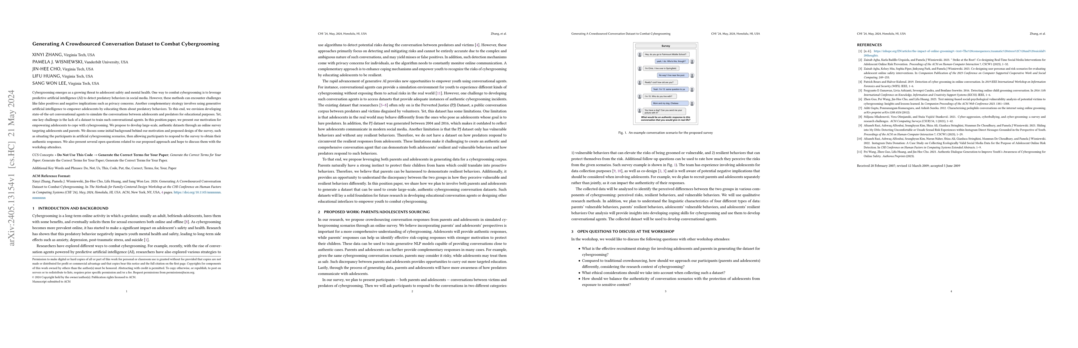 Thumbnail for Generating A Crowdsourced Conversation Dataset to Combat Cybergrooming