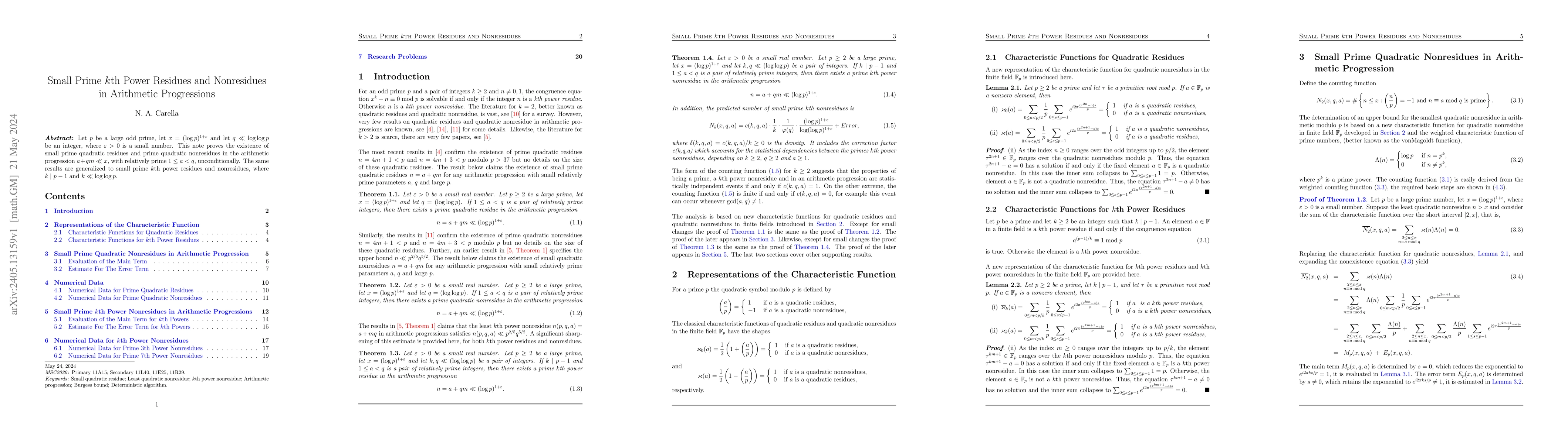 Thumbnail for Small Prime $k$th Power Residues and Nonresidues in Arithmetic
  Progressions