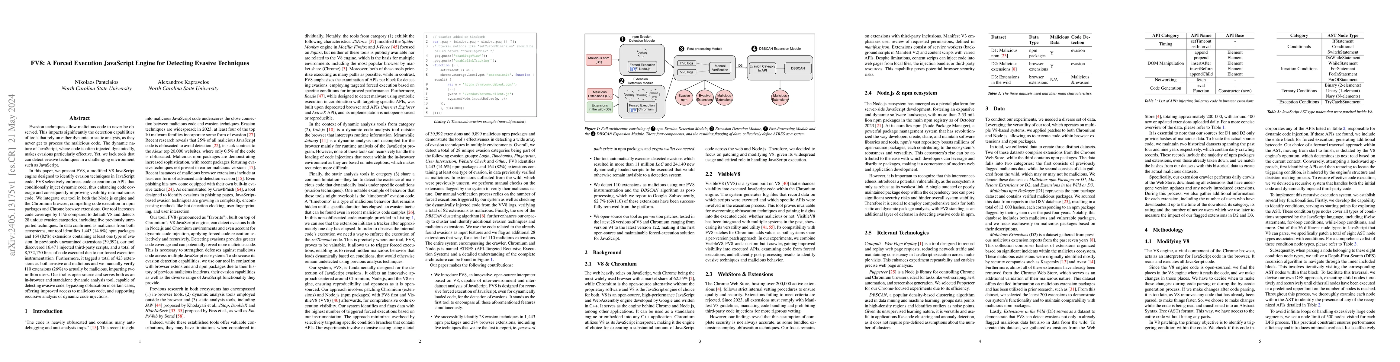 Thumbnail for FV8: A Forced Execution JavaScript Engine for Detecting Evasive
  Techniques