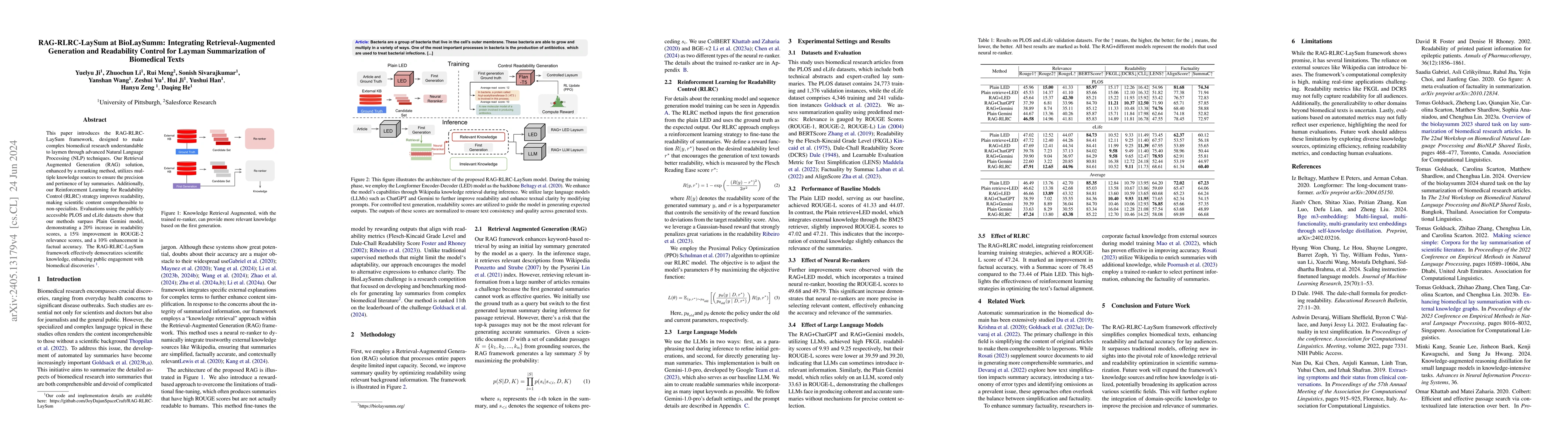 Thumbnail for RAG-RLRC-LaySum at BioLaySumm: Integrating Retrieval-Augmented
  Generation and Readability Control for Layman Summarization of Biomedical
  Texts