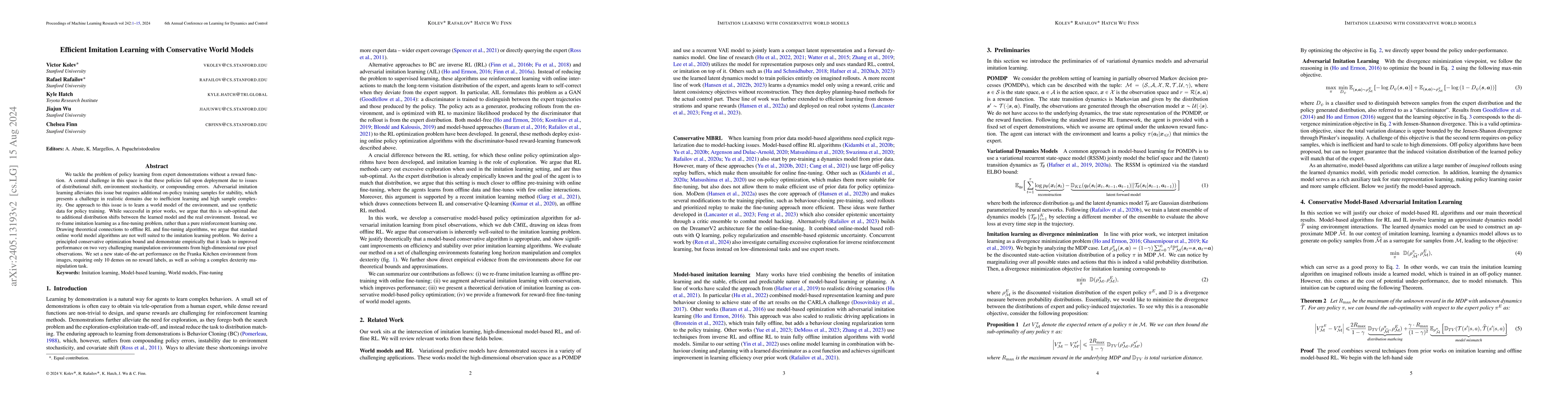 Thumbnail for Efficient Imitation Learning with Conservative World Models