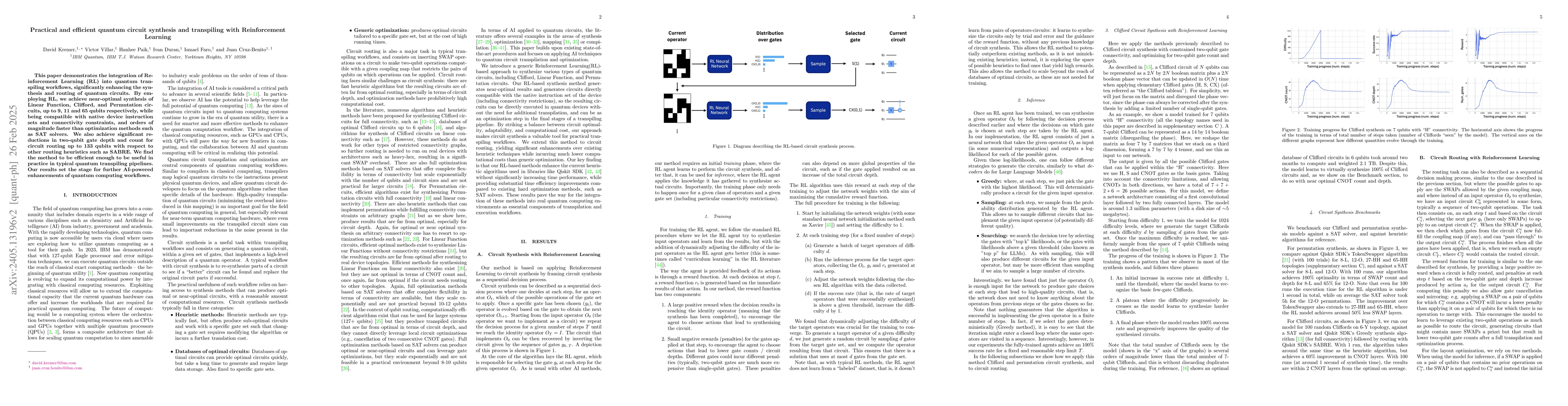 Thumbnail for Practical and efficient quantum circuit synthesis and transpiling with
  Reinforcement Learning