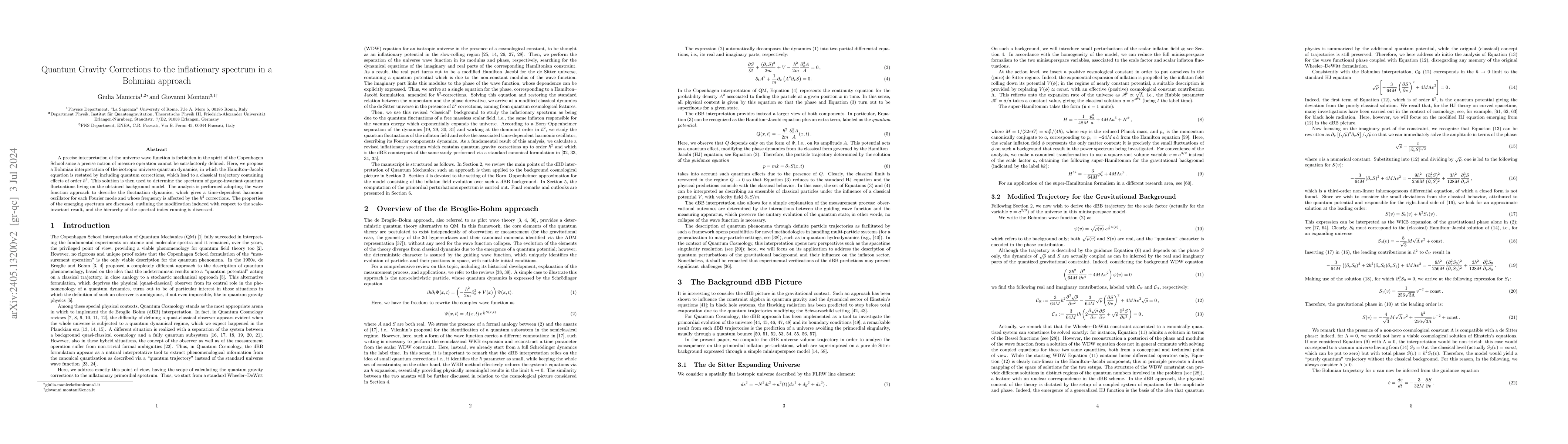 Thumbnail for Quantum Gravity Corrections to the inflationary spectrum in a Bohmian
  approach