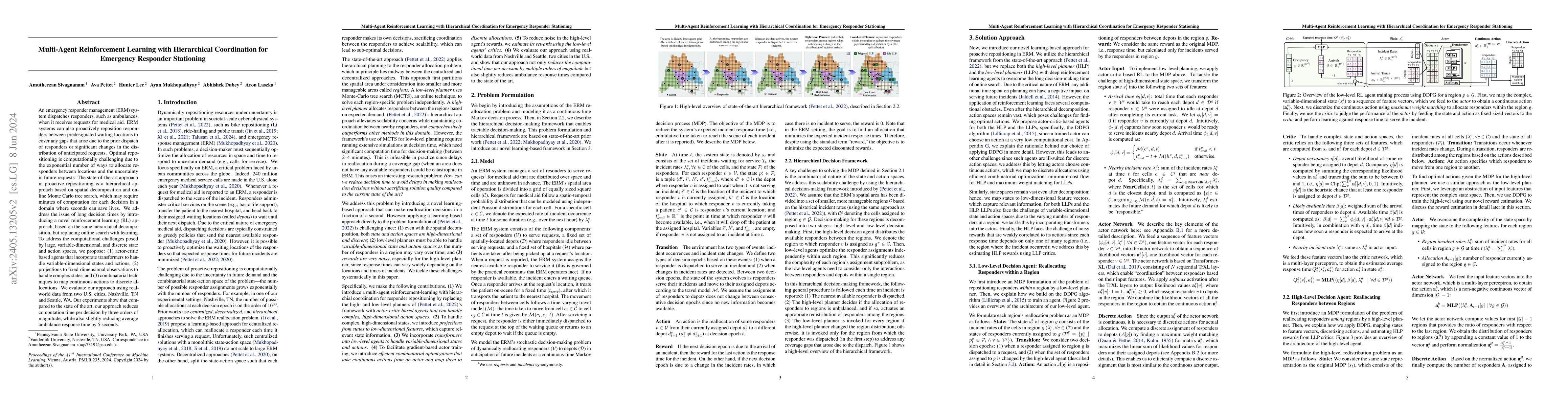 Thumbnail for Multi-Agent Reinforcement Learning with Hierarchical Coordination for
  Emergency Responder Stationing