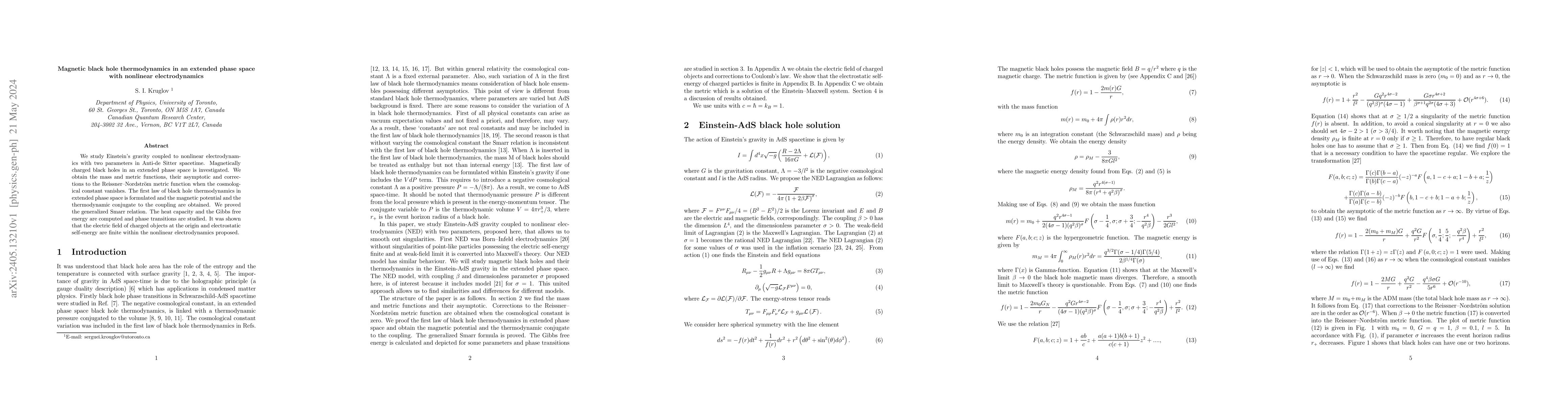 Thumbnail for Magnetic black hole thermodynamics in an extended phase space with
  nonlinear electrodynamics