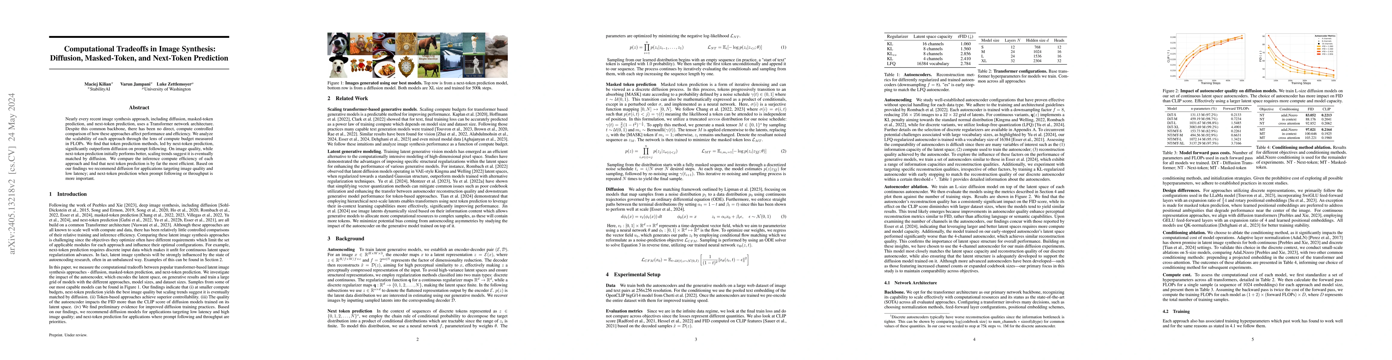 Thumbnail for Computational Tradeoffs in Image Synthesis: Diffusion, Masked-Token, and
  Next-Token Prediction