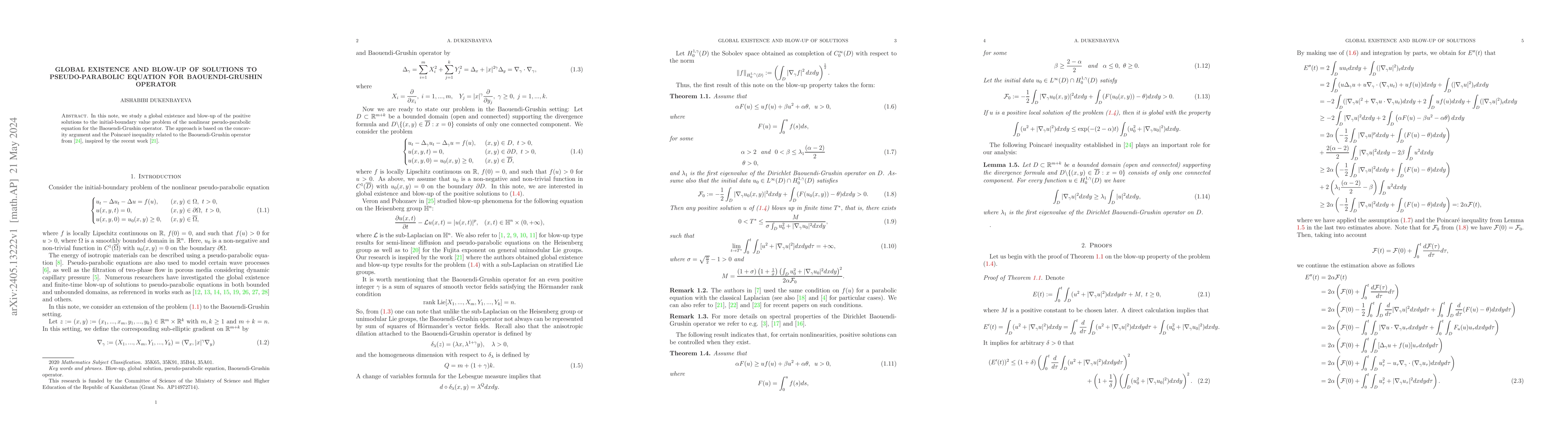 Thumbnail for Global existence and blow-up of solutions to pseudo-parabolic equation
  for Baouendi-Grushin operator