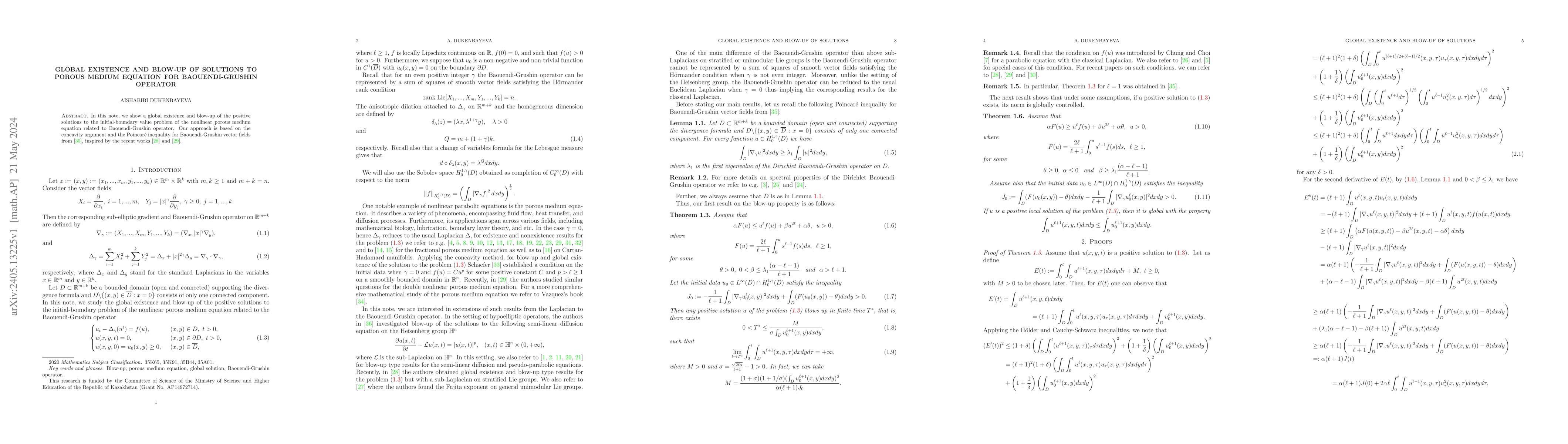 Thumbnail for Global existence and blow-up of solutions to porous medium equation for
  Baouendi-Grushin operator