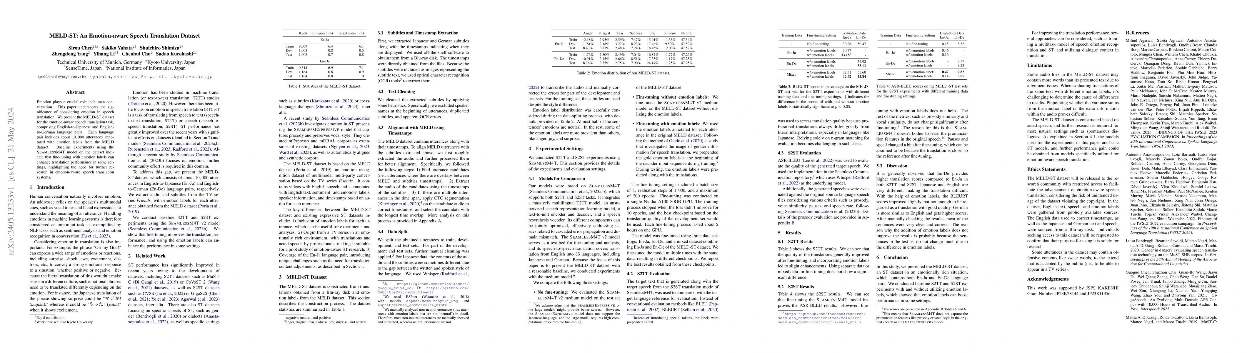 Thumbnail for MELD-ST: An Emotion-aware Speech Translation Dataset