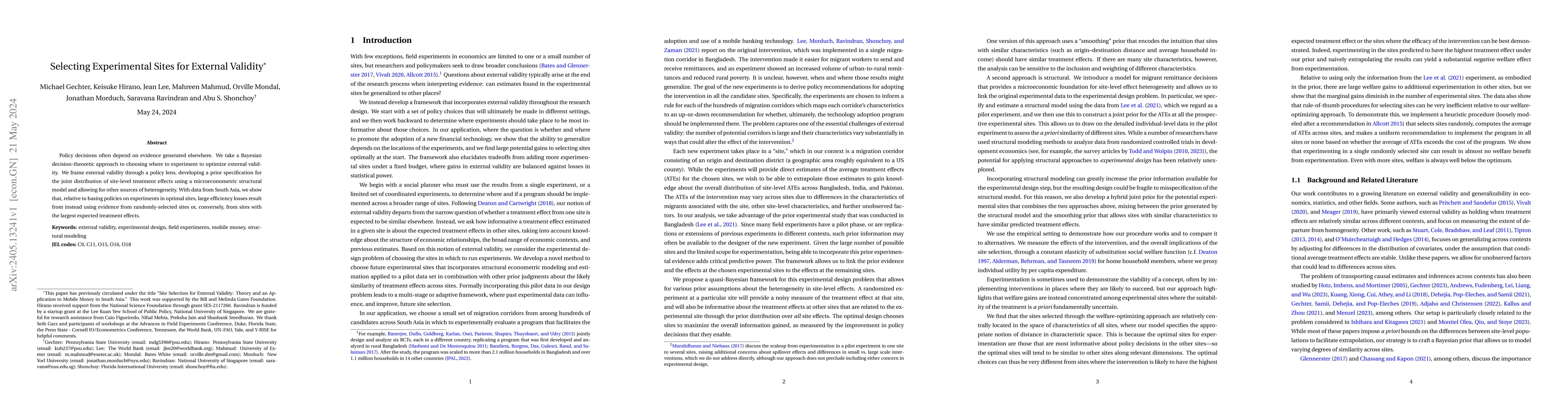 Thumbnail for Selecting Experimental Sites for External Validity