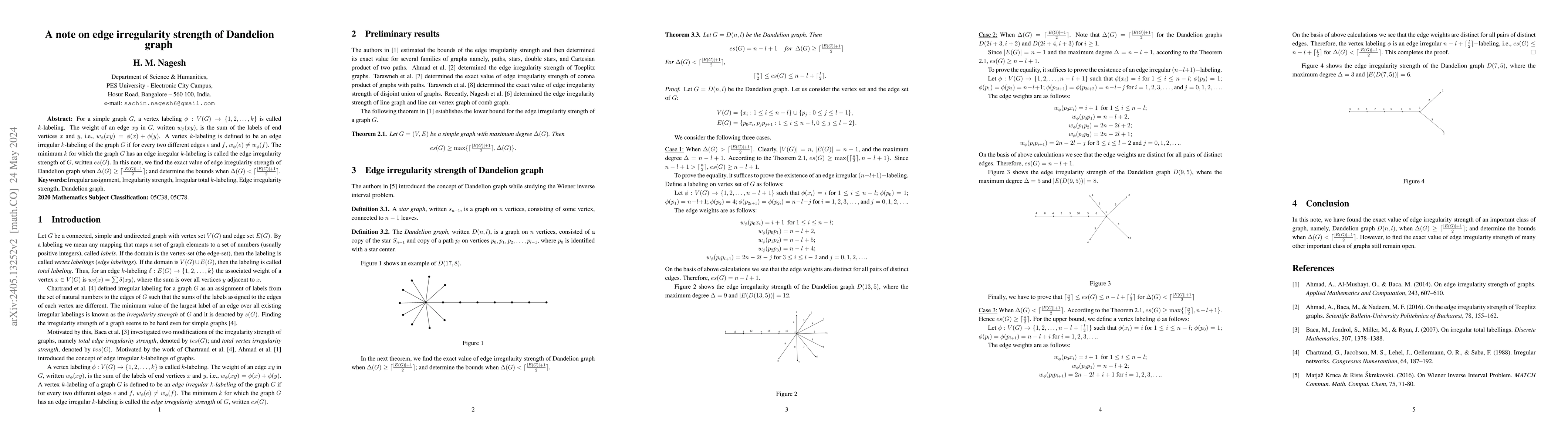 Thumbnail for A note on edge irregularity strength of Dandelion graph