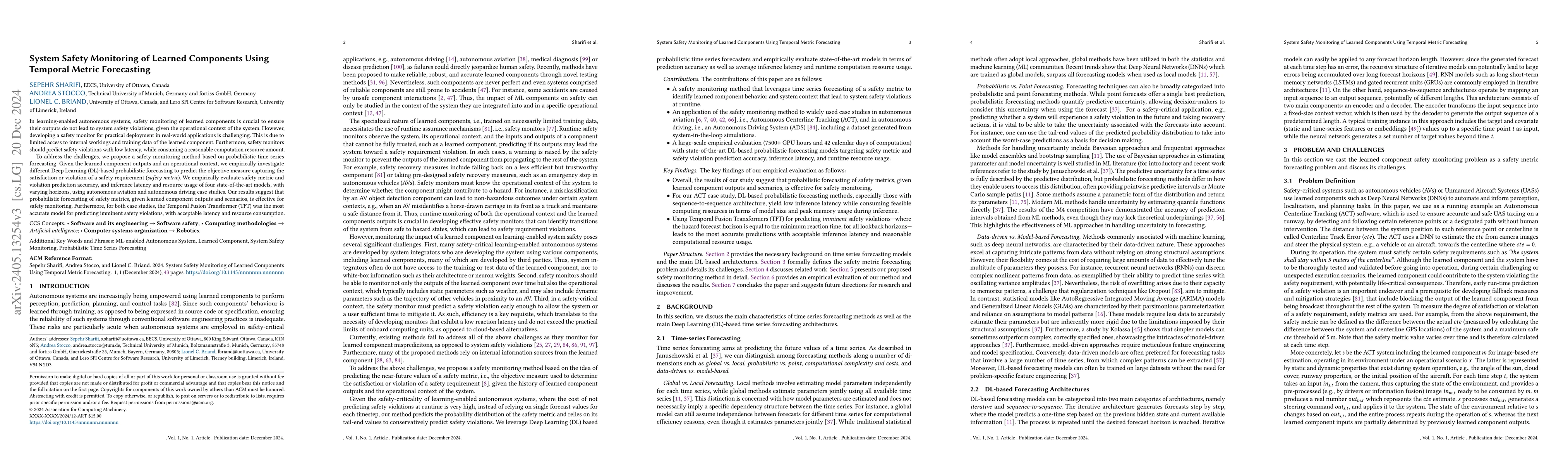 Thumbnail for System Safety Monitoring of Learned Components Using Temporal Metric
  Forecasting