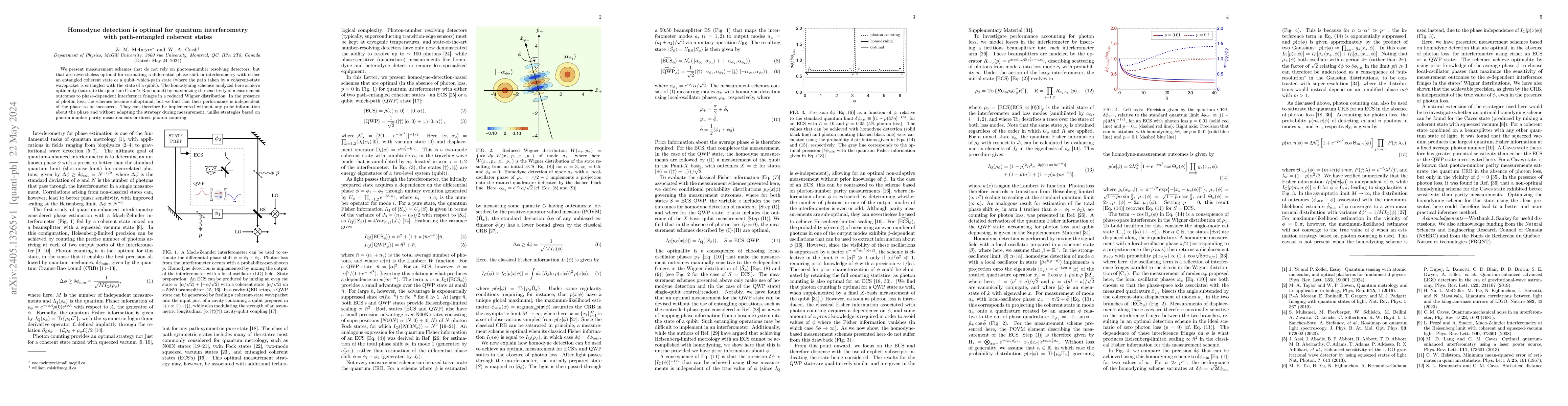 Thumbnail for Homodyne detection is optimal for quantum interferometry with
  path-entangled coherent states