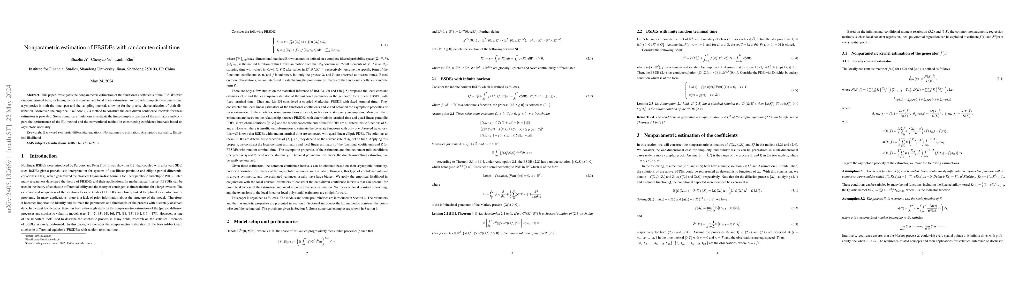 Thumbnail for Nonparametric estimation of FBSDEs with random terminal time