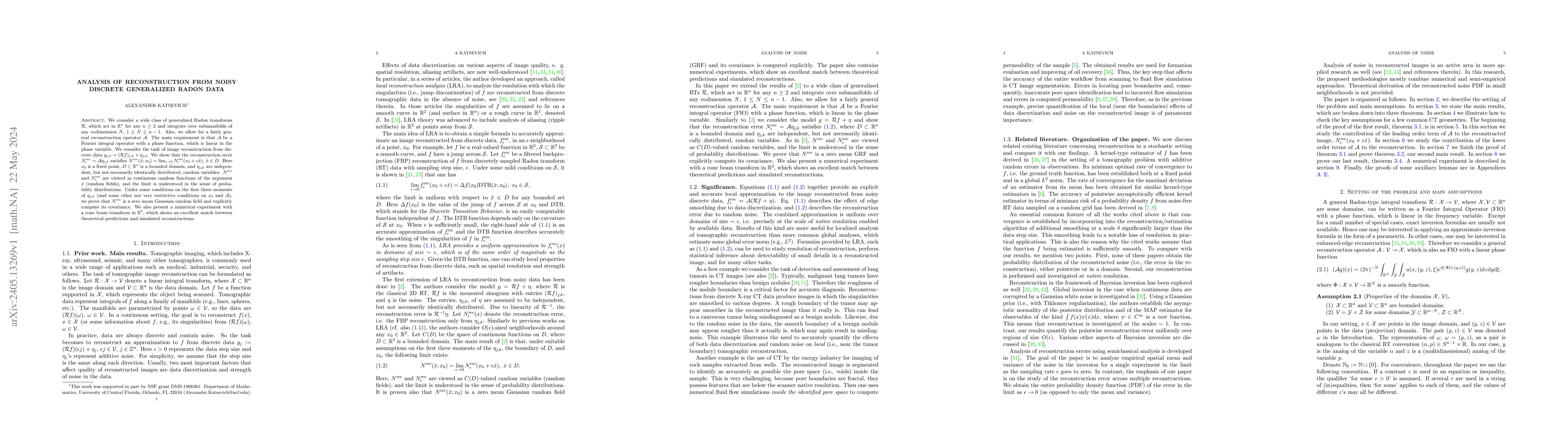 Thumbnail for Analysis of reconstruction from noisy discrete generalized Radon data