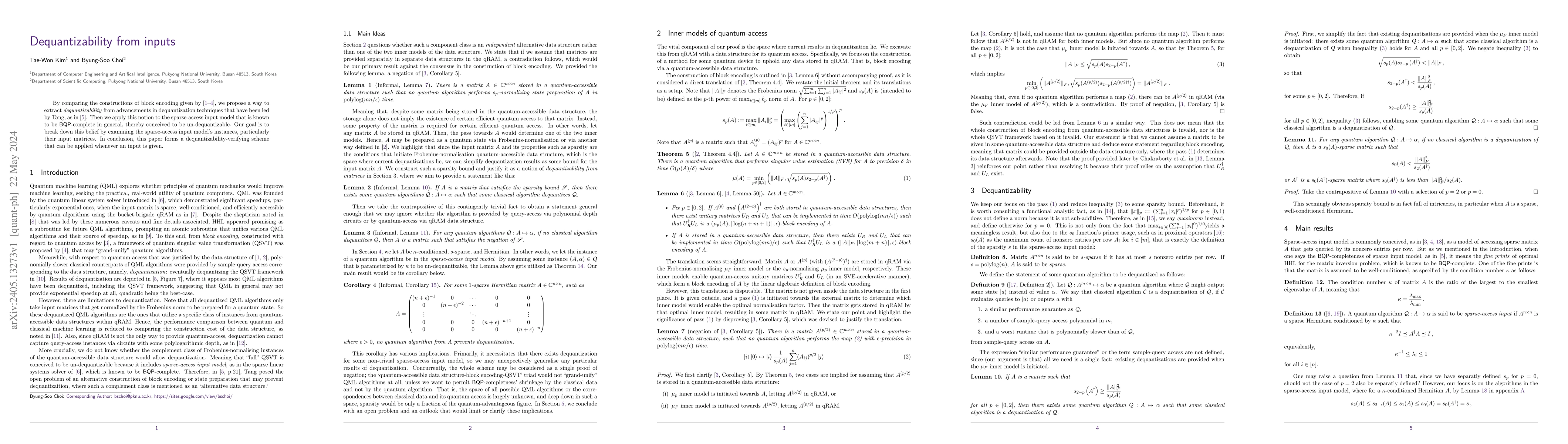 Thumbnail for Dequantizability from inputs