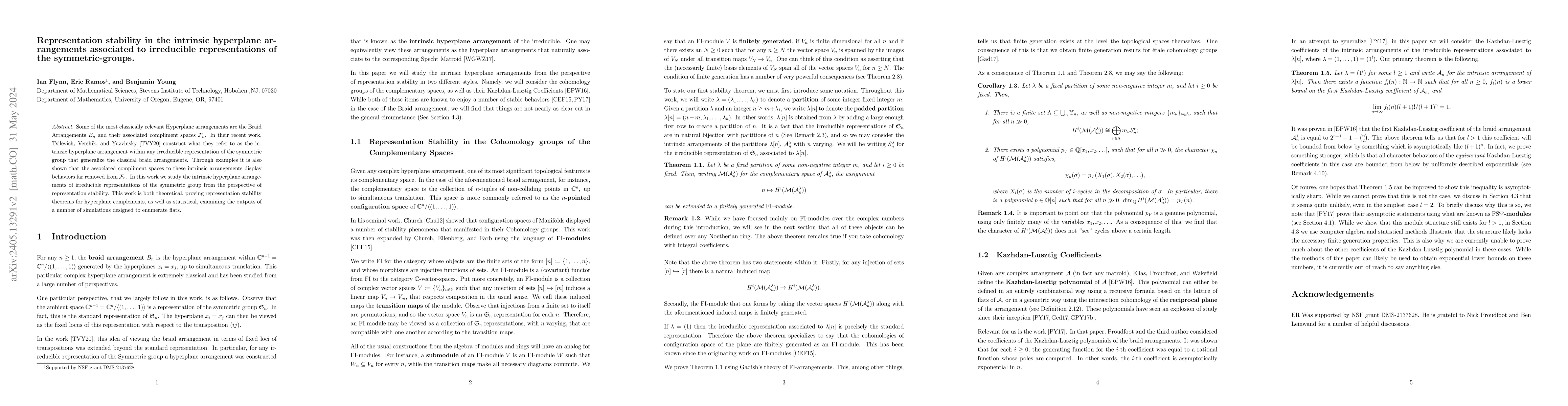 Thumbnail for Representation stability in the intrinsic hyperplane arrangements
  associated to irreducible representations of the symmetric-groups