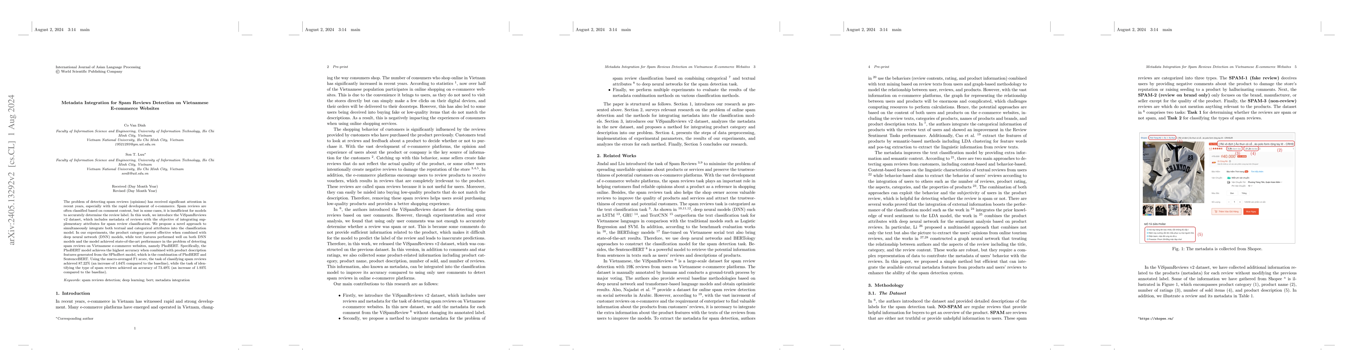 Thumbnail for Metadata Integration for Spam Reviews Detection on Vietnamese E-commerce
  Websites