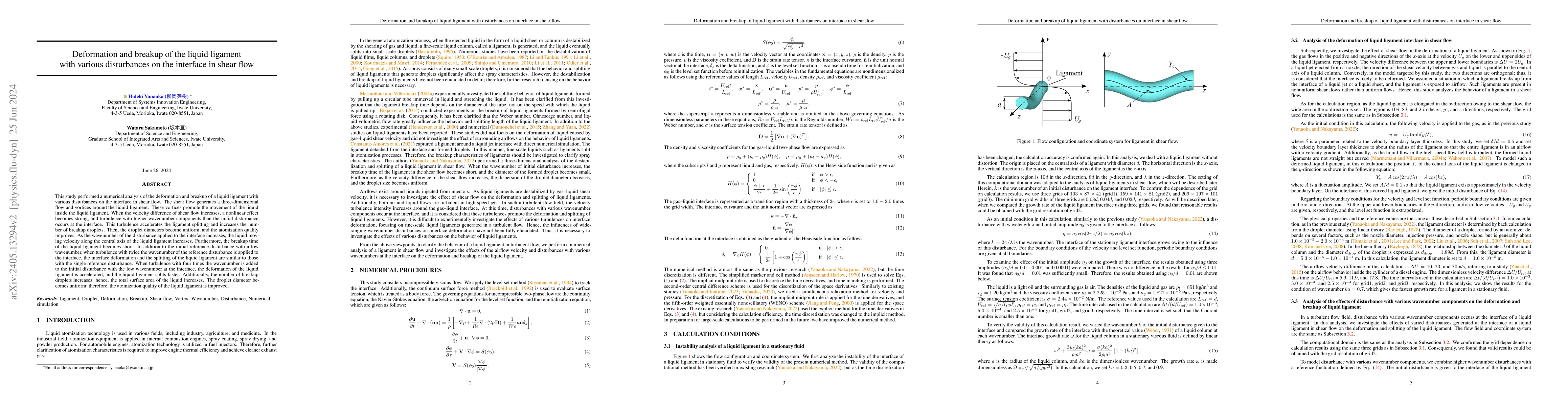 Thumbnail for Deformation and breakup of the liquid ligament with various disturbances
  on the interface in shear flow
