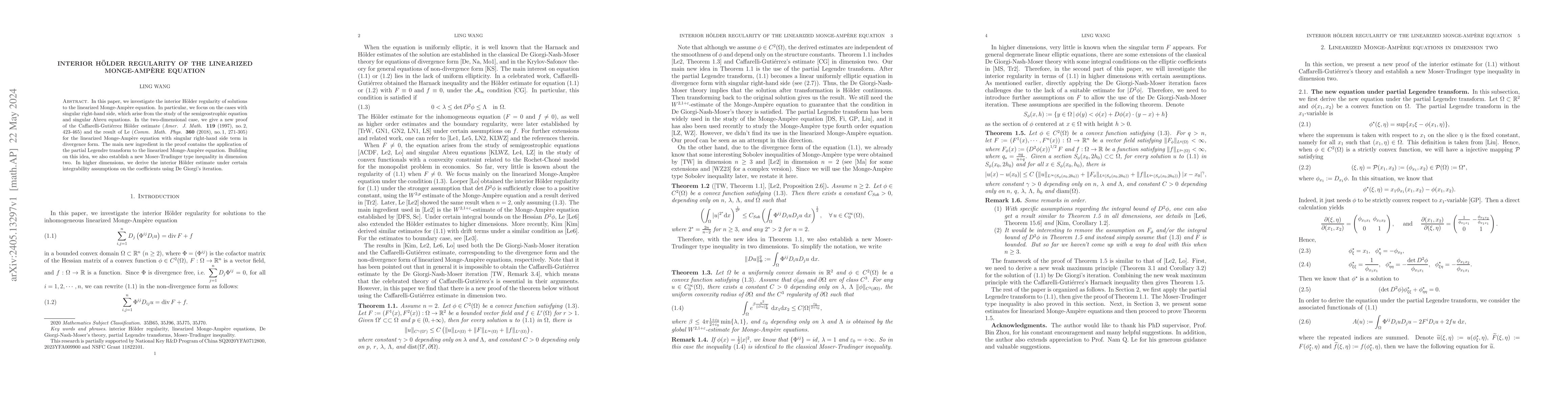 Thumbnail for Interior H\"older regularity of the linearized Monge-Amp\`ere equation