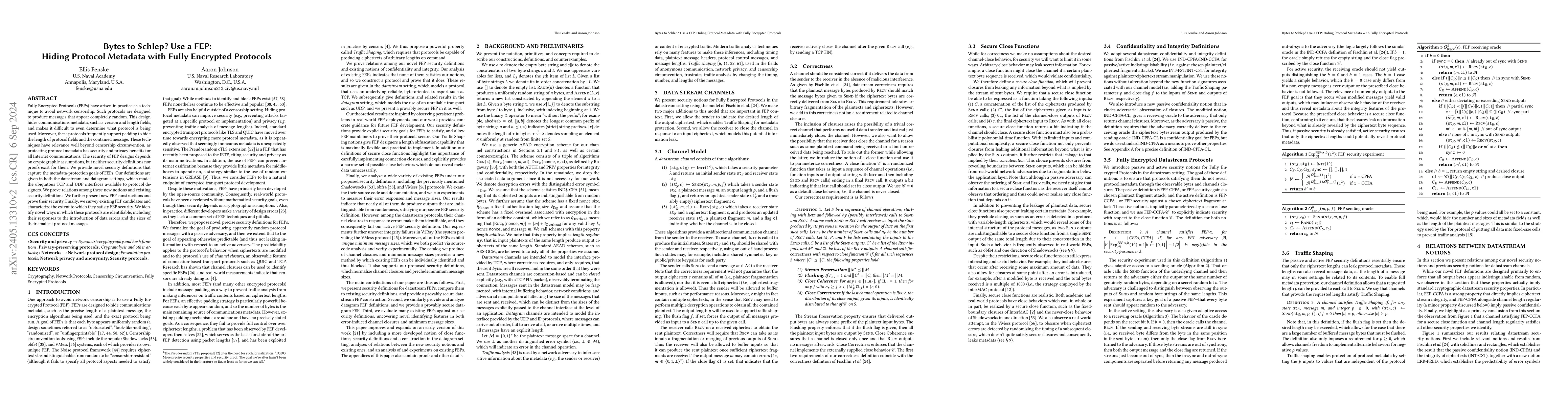 Thumbnail for Bytes to Schlep? Use a FEP: Hiding Protocol Metadata with Fully
  Encrypted Protocols