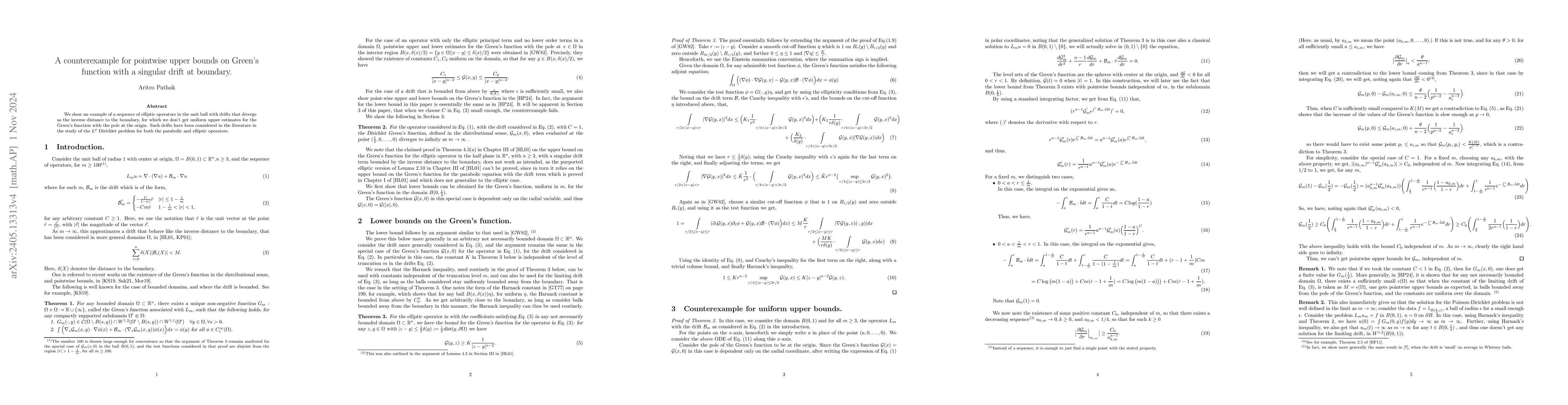 Thumbnail for Pointwise bounds on Dirichlet Green's functions for a singular drift
  term plus Laplacian