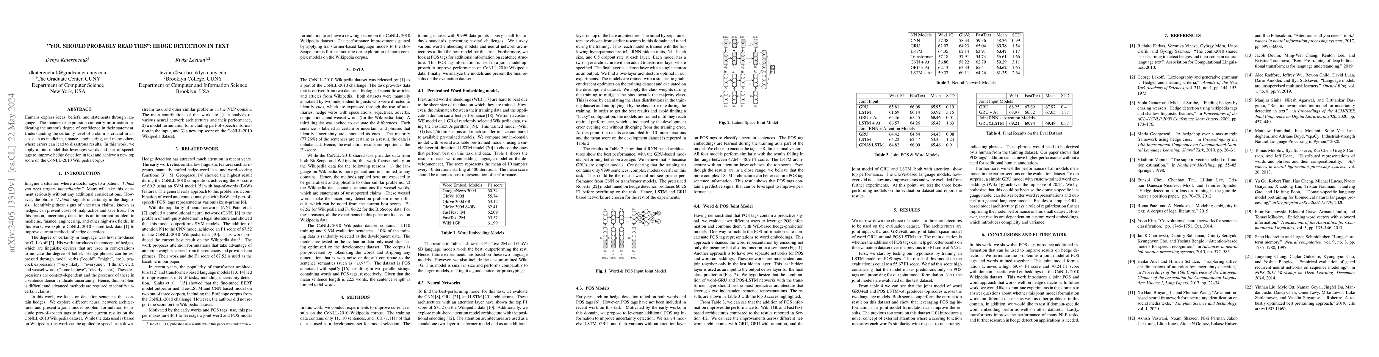 Thumbnail for ''You should probably read this'': Hedge Detection in Text
