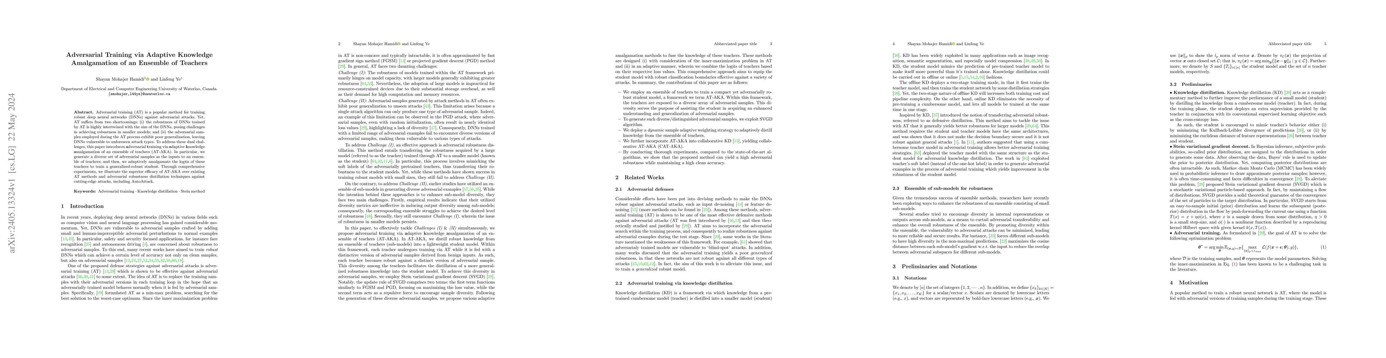Thumbnail for Adversarial Training via Adaptive Knowledge Amalgamation of an Ensemble
  of Teachers