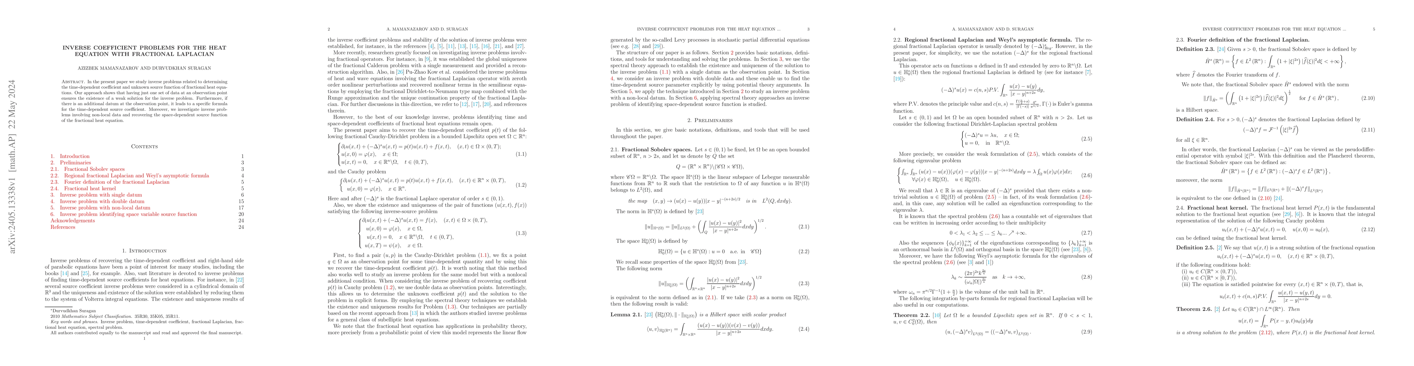 Thumbnail for Inverse coefficient problems for the heat equation with fractional
  Laplacian