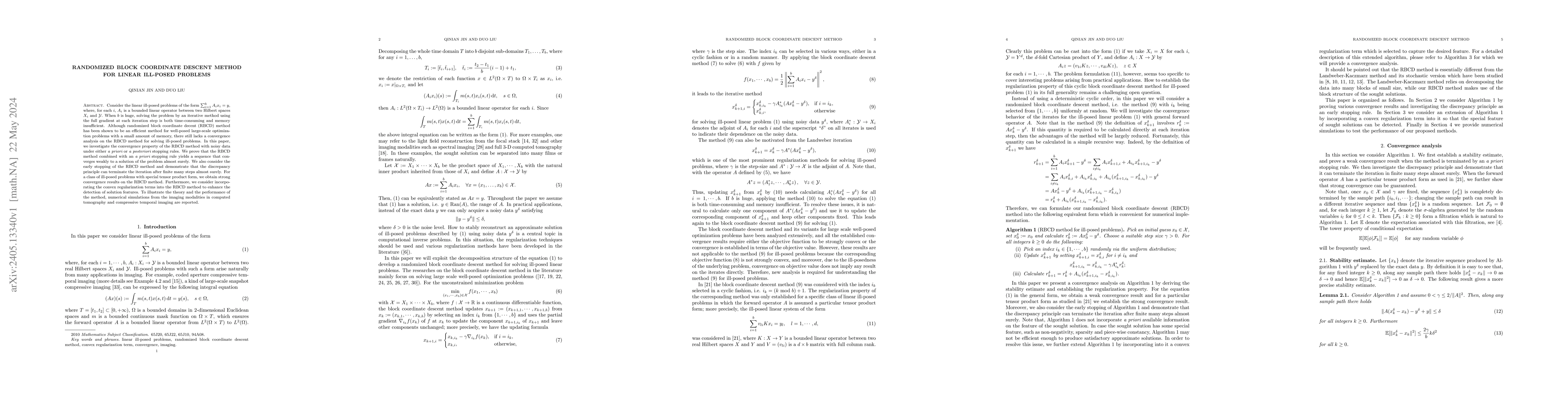 Thumbnail for Randomized block coordinate descent method for linear ill-posed problems