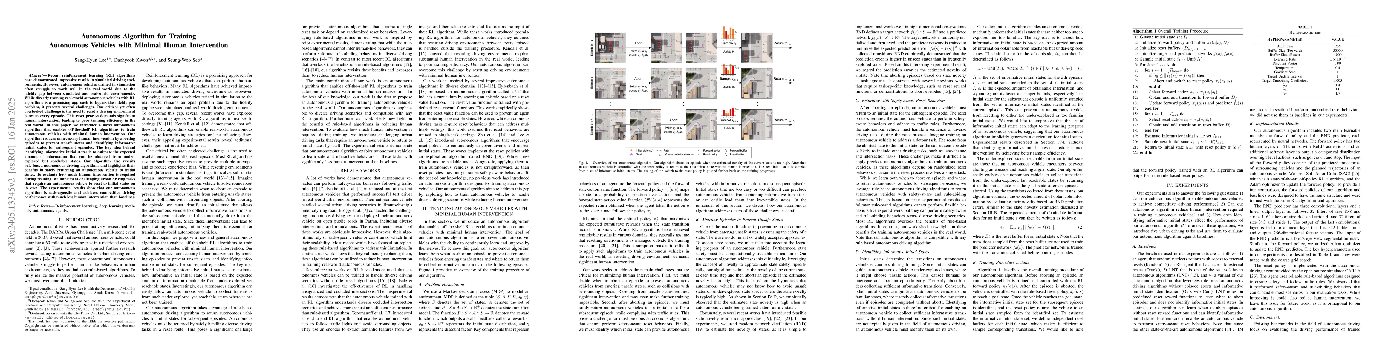 Thumbnail for Autonomous Algorithm for Training Autonomous Vehicles with Minimal Human
  Intervention