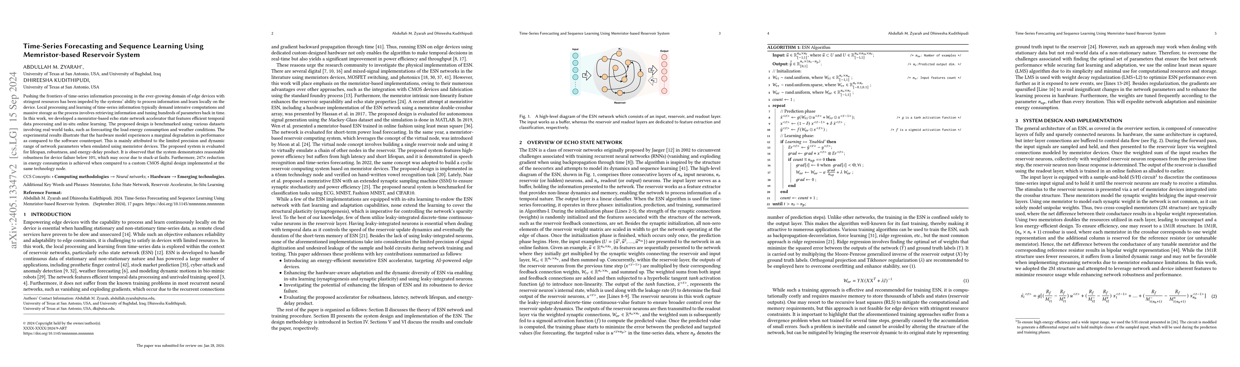Thumbnail for Time-Series Forecasting and Sequence Learning Using Memristor-based
  Reservoir System