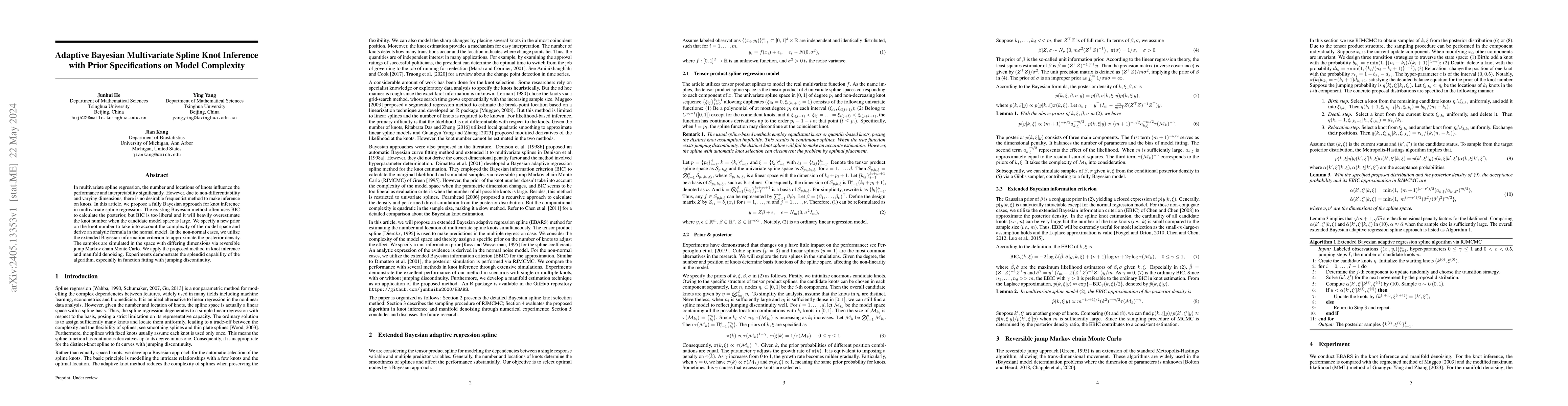 Thumbnail for Adaptive Bayesian Multivariate Spline Knot Inference with Prior
  Specifications on Model Complexity