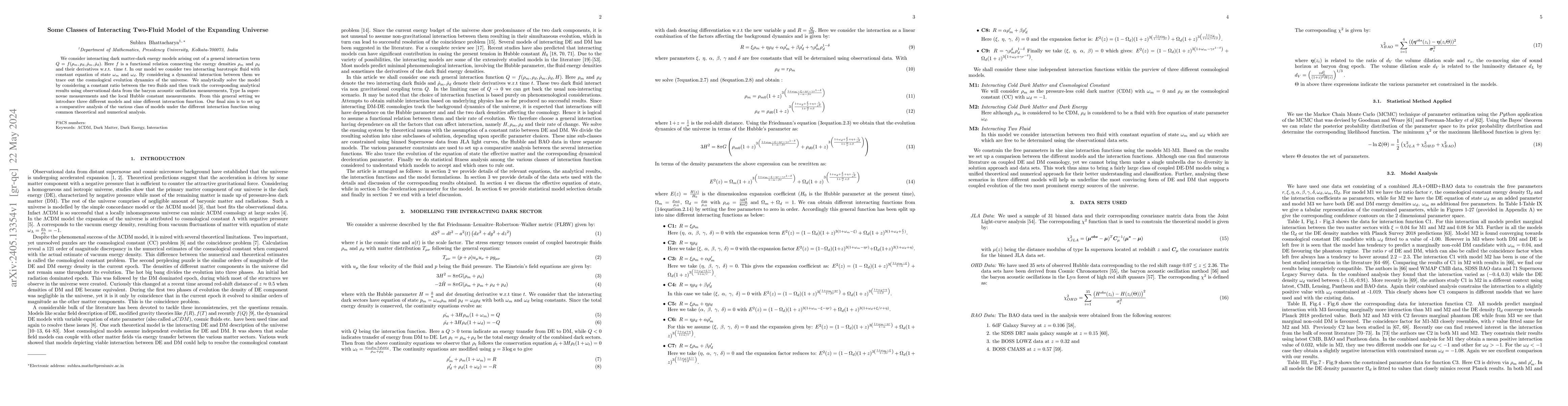 Thumbnail for Some Classes of Interacting Two-Fluid Model of the Expanding Universe