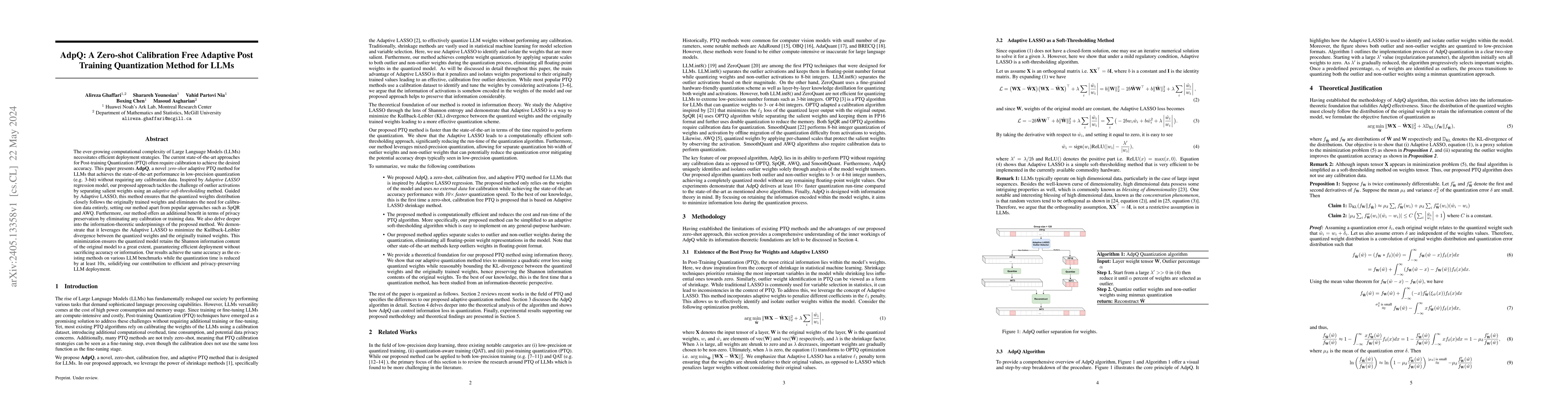 Thumbnail for AdpQ: A Zero-shot Calibration Free Adaptive Post Training Quantization
  Method for LLMs