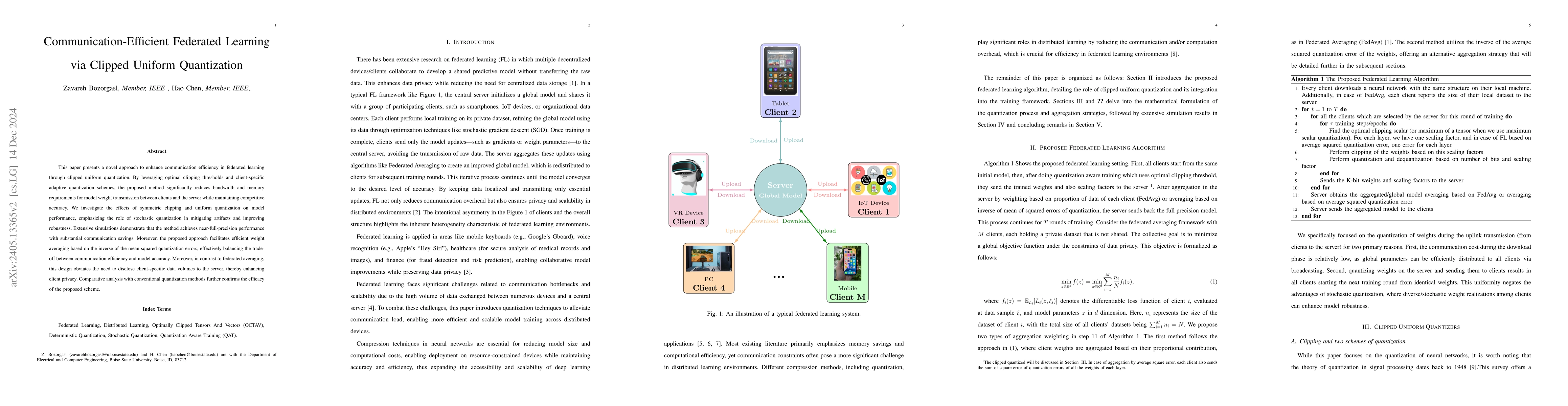Thumbnail for Clipped Uniform Quantizers for Communication-Efficient Federated
  Learning