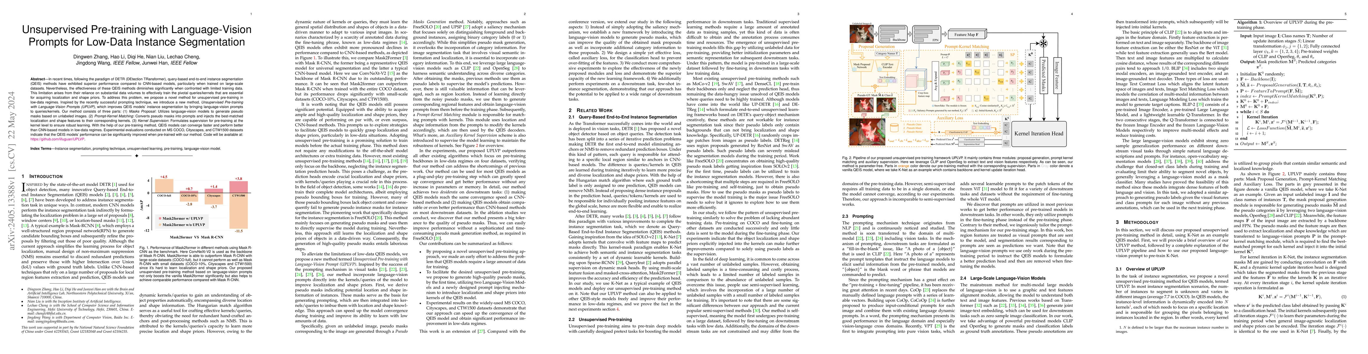 Thumbnail for Unsupervised Pre-training with Language-Vision Prompts for Low-Data
  Instance Segmentation