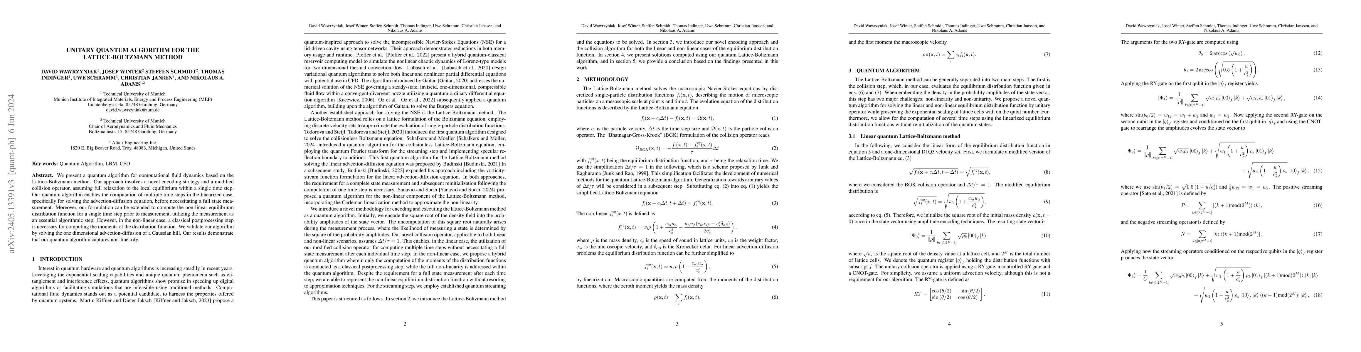 Thumbnail for Unitary Quantum Algorithm for the Lattice-Boltzmann Method