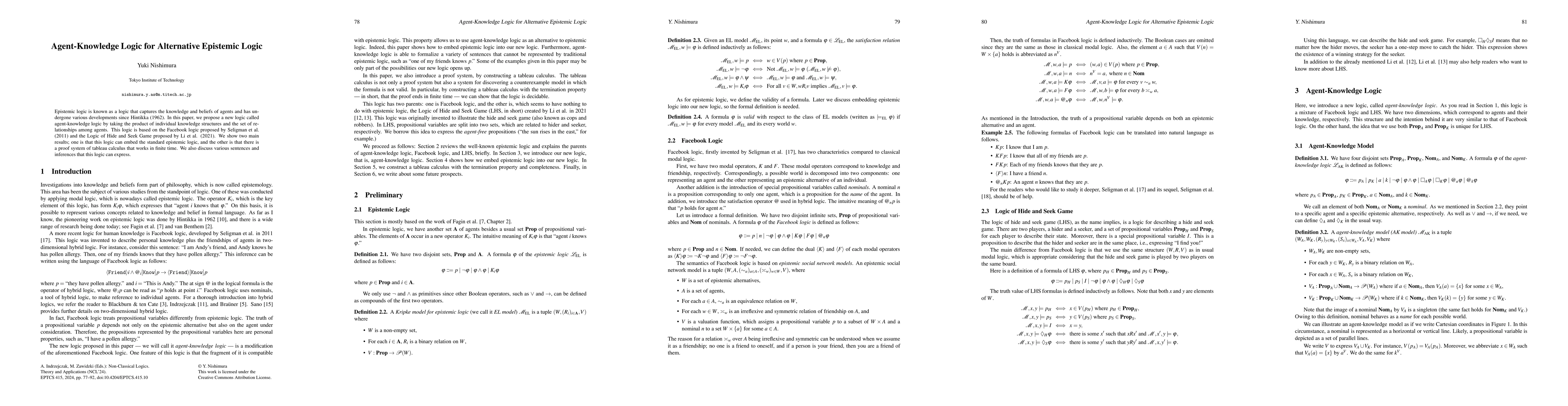 Thumbnail for Agent-Knowledge Logic for Alternative Epistemic Logic