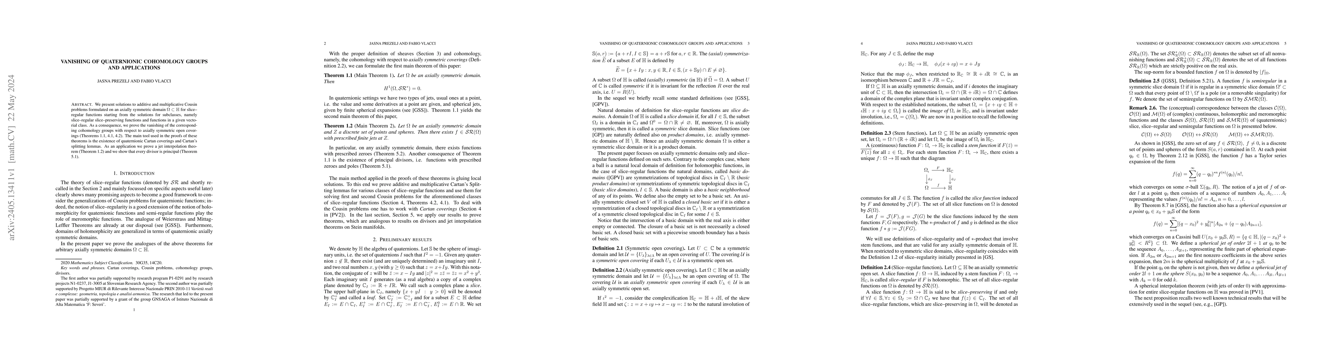 Thumbnail for Vanishing of quaternionic cohomology groups and applications