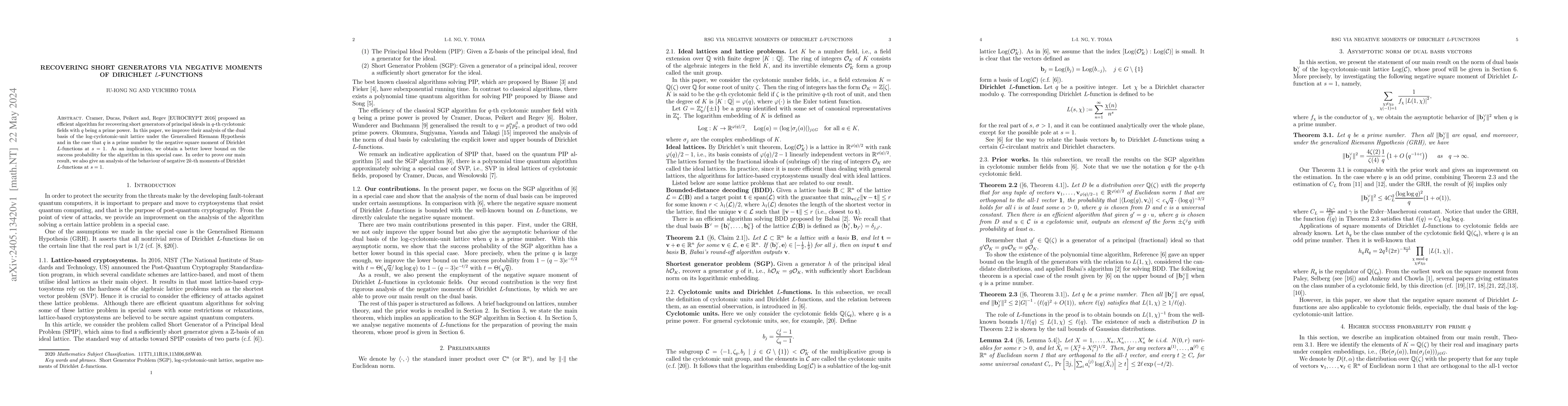 Thumbnail for Recovering short generators via negative moments of Dirichlet
  $L$-functions