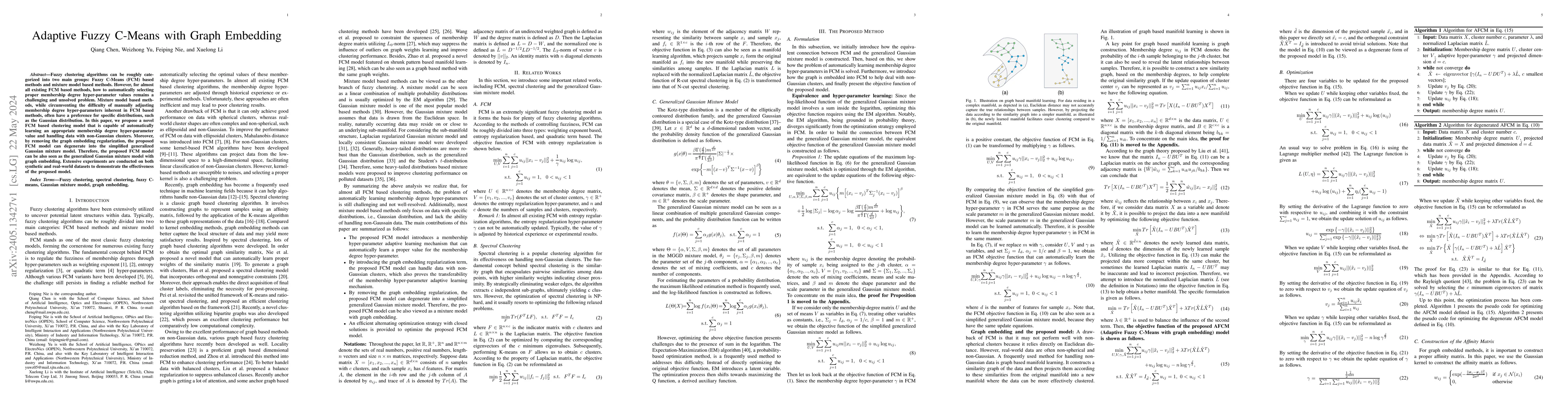Thumbnail for Adaptive Fuzzy C-Means with Graph Embedding