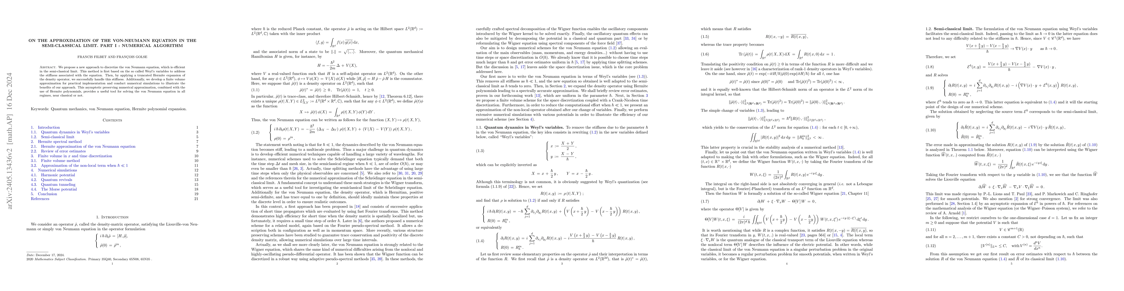 Thumbnail for On the approximation of the von Neumann equation in the semi-classical
  limit. Part I : numerical algorithm
